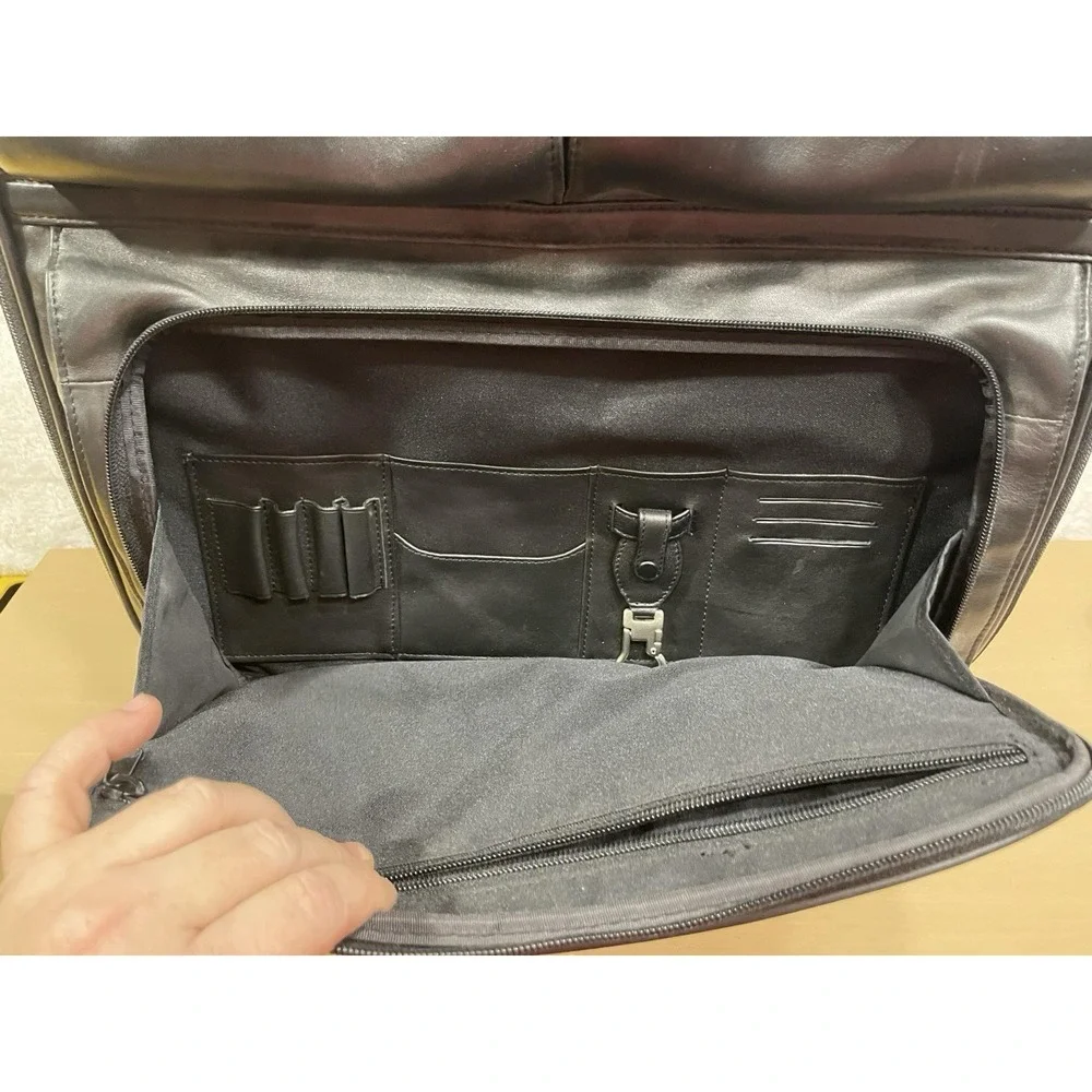 Levenger Evanger Leather Rolling Briefcase Laptop Bag Wheels Telescoping Handle